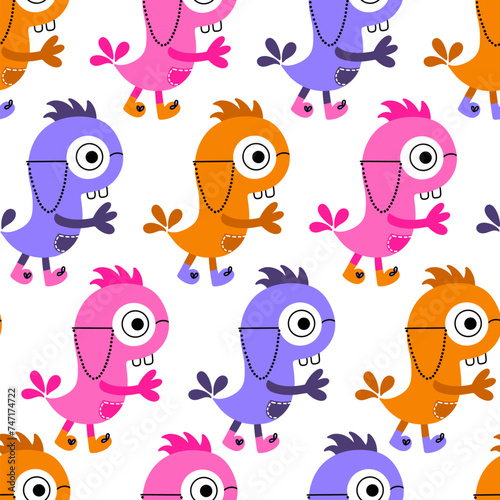 Nerdy Monster with Glasses Vector Seamless Pattern