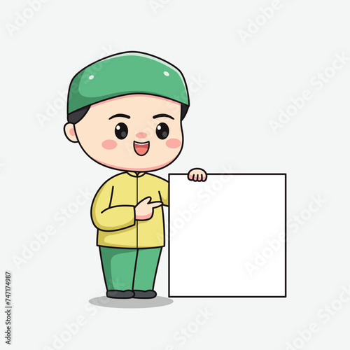Muslim boy character with a board for text