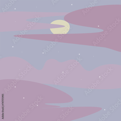 Abstract Landscape Sky Stars Moon Vector Design © Olga