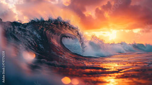beautiful ocean waves on sunset 