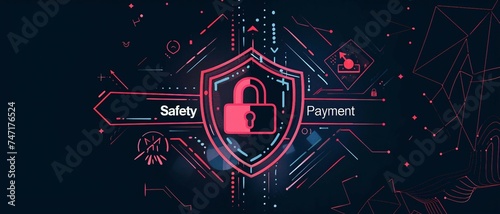 a high-tech illustration  design with the text Safety Payment. with a shield and lock icon.  the concept of safe and secure payment transactions.
 photo