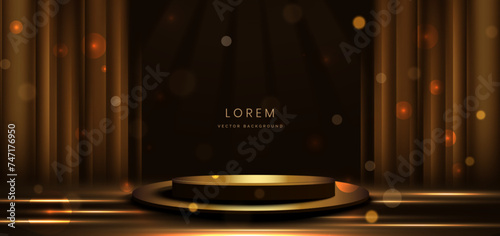 Elegant golden scene vertical glowing with lighting effect sparkle on black background.