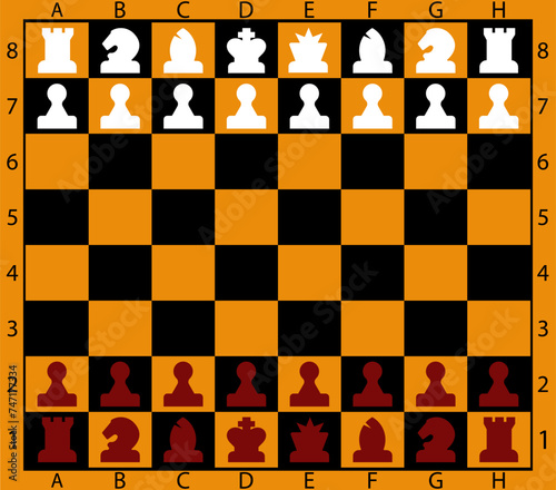 Chess board vector. Wooden chess board. Chess board background. Chess board illustration. Chessboard brown pattern.