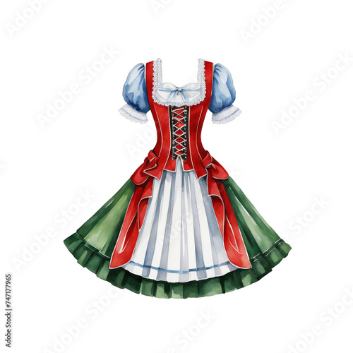 Traditional Germany dirndl dress watercolor illustration, beautiful female attire
