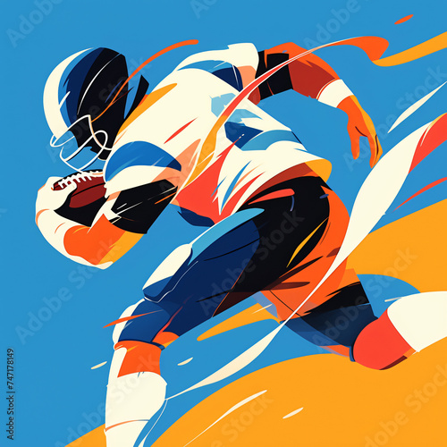 Dynamic American Football Player Dashing with Ball in Vibrant Abstract Illustration