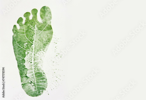 Generative AI, green watercolor ecology painted human carbon footprint with leaf veins photo