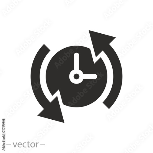 clock with spin arrows icon, guarantee exchange time, return policy, warranty service time, flat symbol on white background - vector illustration eps10 photo