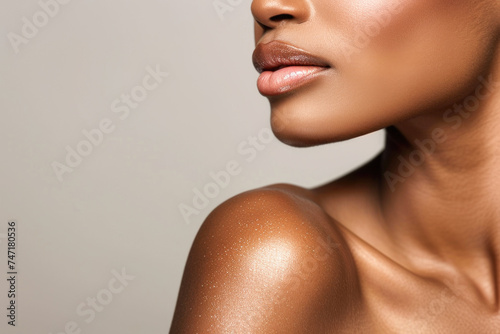Graceful Profile of a african american Woman with Flawless Skin and Natural Makeup, Exuding Elegance and Simplicity © romanets_v