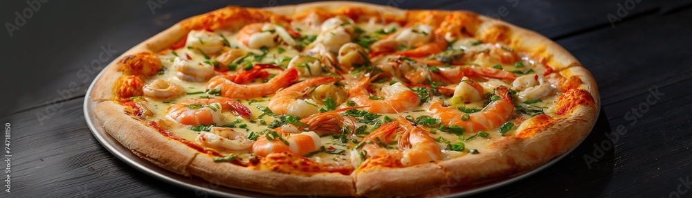 closeup shrimp pizza, Generative Ai closeup shrimp pizza, Generative Ai