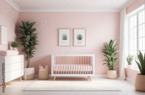 modern styled nursery in pink and peach colors
