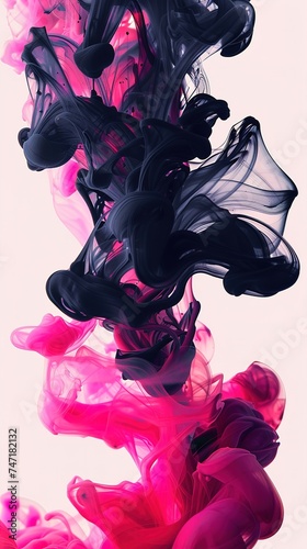 Black and Pink Ink Floating in Water