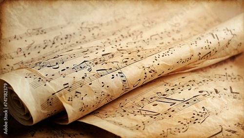 An old parchment of sheet music with notes for classical compositions evokes a sense of history and artistry