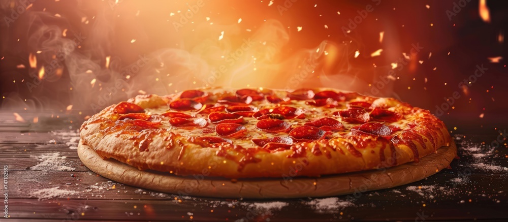 Close up delicious taste italian homemade pizza with copy space background. AI generated image