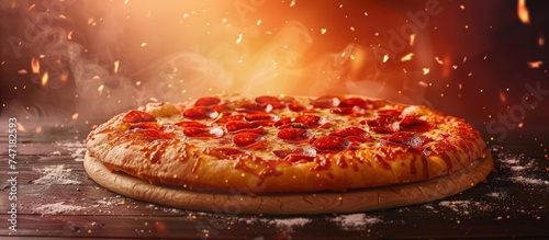 Close up delicious taste italian homemade pizza with copy space background. AI generated image