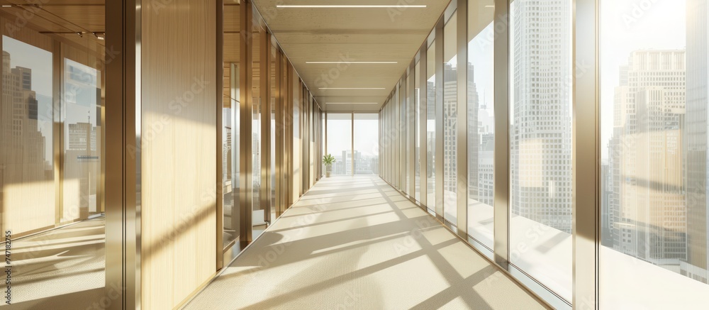 Simple modern new empty office interior design with glass doors and blank wall. AI generated image Simple modern new empty office interior design with glass doors and blank wall. AI generated image