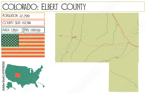 Large and detailed map of Elbert County in Colorado USA.