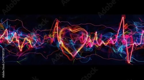 Colorful Neon Heartbeat with Love Sign in Abstract Art Style photo