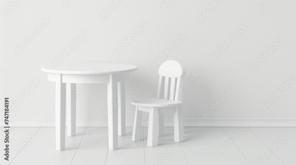 white table and chair on a white background. white table and chair on a white background.