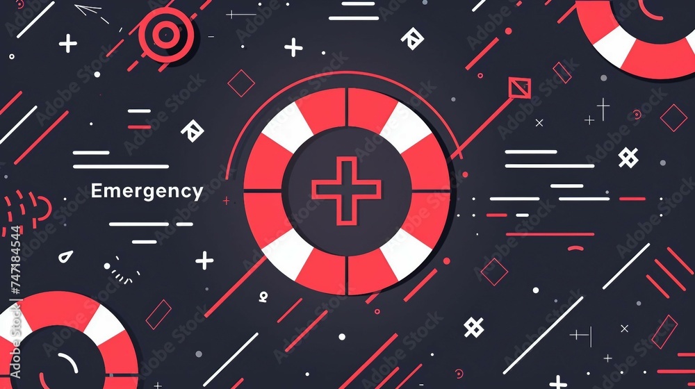 a illustration with  the text Emergency Response seamlessly blends with an icon featuring a stylized rescue symbol.  - obrazy, fototapety, plakaty 