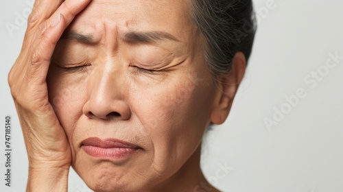 Wallpaper Mural Woman with closed eyes hand on forehead looking distressed or deep in thought. Torontodigital.ca