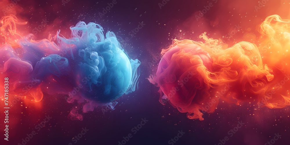 a scene of an explosion, diffusion of liquids, captured in a ultra-realistic style - obrazy, fototapety, plakaty 
