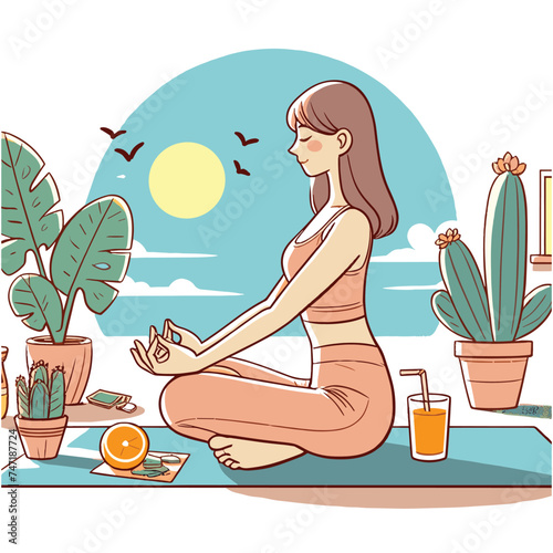 illustration of lady doing yoga, art, icon, vector
