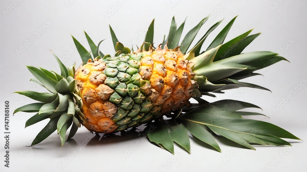 Pineapple on white background. Summer concept. Flat lay, top view, square Pineapple on white background. Summer concept. Flat lay, top view, square