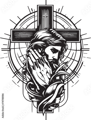 black and white tattoo design of Christ cross