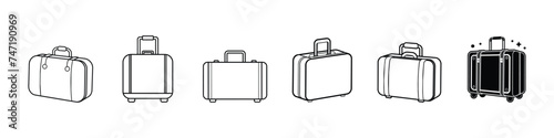 Set of suitcase icon, briefcase black and white icon, luggage symbol, Baggage, luggage line icon, Line icon suitcase  isolated on white background