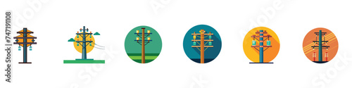 Electricity icon, Set of Electric tower Related Vector Line Icons. Power lines, high voltage power lines icon, Telephone Poles Icon, Electrical tower icon, Electricity pole icon