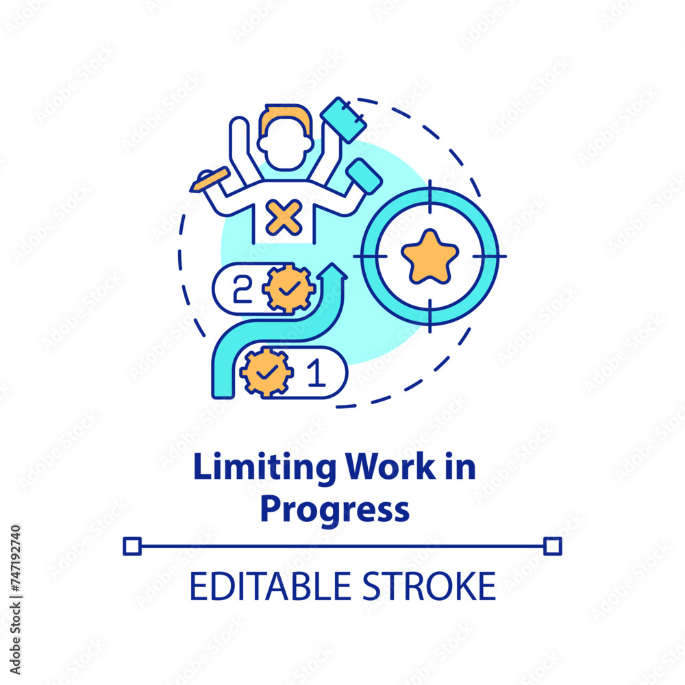Limiting work in progress multi color concept icon. Workflow managing. Round shape line illustration. Abstract idea. Graphic design. Easy to use in infographic, promotional material, article