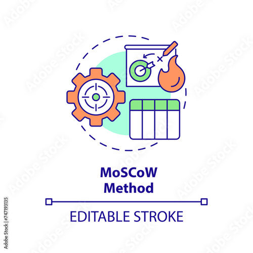 MoSCoW method multi color concept icon. Task organization. Round shape line illustration. Abstract idea. Graphic design. Easy to use in infographic, promotional material, article, blog post