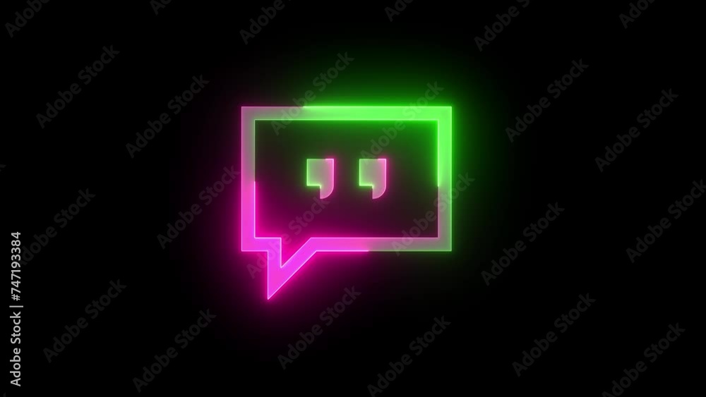 Neon comment icon green pink color glowing animation black background Neon comment icon green pink color glowing animation black background
