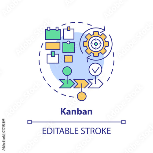 Kanban method multi color concept icon. Team management. Round shape line illustration. Abstract idea. Graphic design. Easy to use in infographic, promotional material, article, blog post