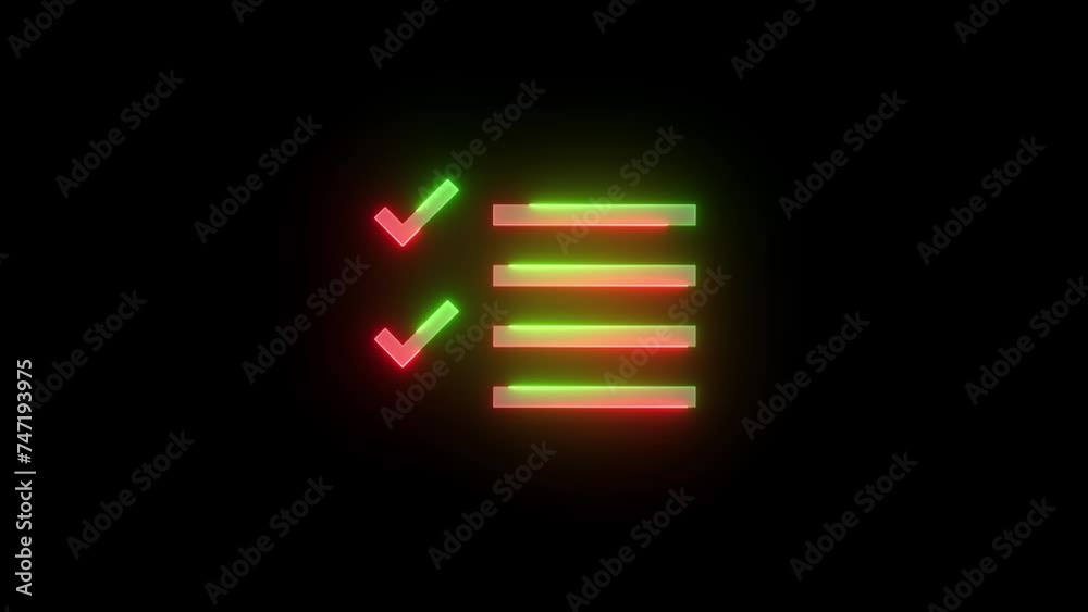 Neon multi select icon green red color glowing animation black background Neon multi select icon green red color glowing animation black background
