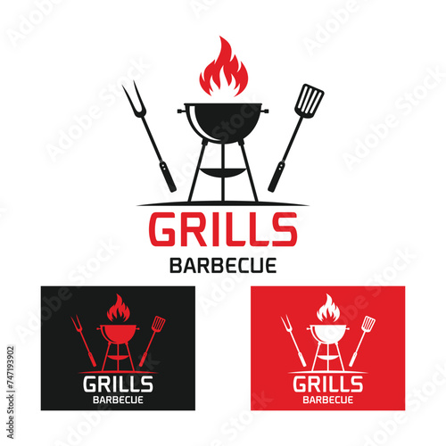 Logo design template for barbecue, BBQ ,grill restaurant icon isolated vector illustration