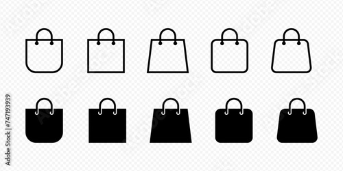 Set of shopping bag icon in black fill and outline