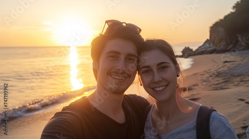 Portrait of young boy and girl together standing on a beach