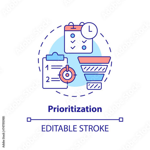 Prioritization multi color concept icon. Task management, productivity. Round shape line illustration. Abstract idea. Graphic design. Easy to use in infographic, promotional material, article