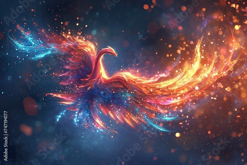 The outline of a phoenix, showcase interface cosmic background