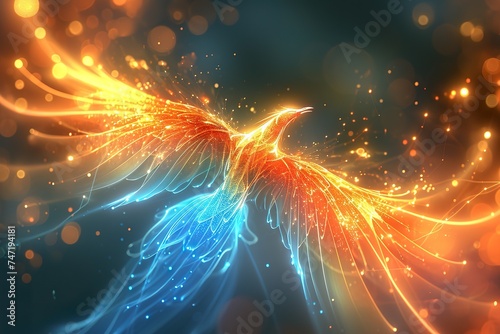 The outline of a phoenix, showcase interface cosmic background