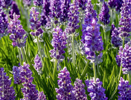 A group of fragrant purple lavender on meadow