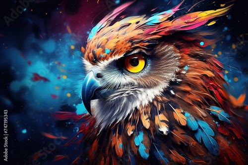 bright multicolored illustration portrait of owl digital oil style © Маргарита Вайс