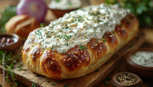 Delicious homemade bread with cottage cheese and herbs