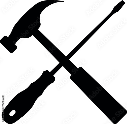 Screwdriver and Hammer Icon in Flat Style. Vector Illustration.