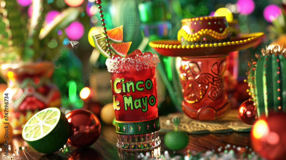 Naklejka premium Cinco de Mayo, Infuse vibrant colors such as red, green, and yellow for festive flair