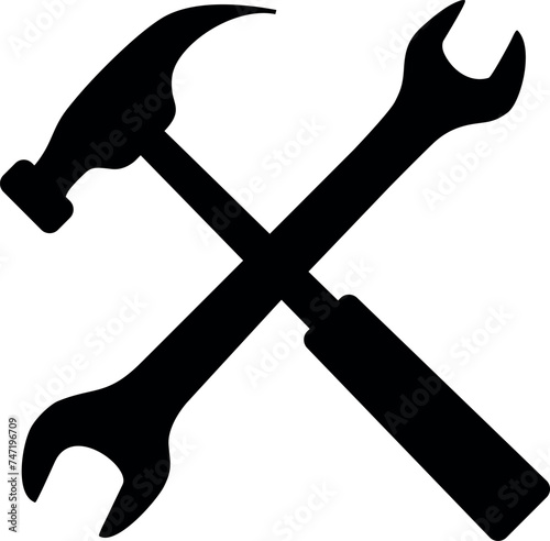 Wrench and Hammer Icon in Flat Style. Vector Illustration.