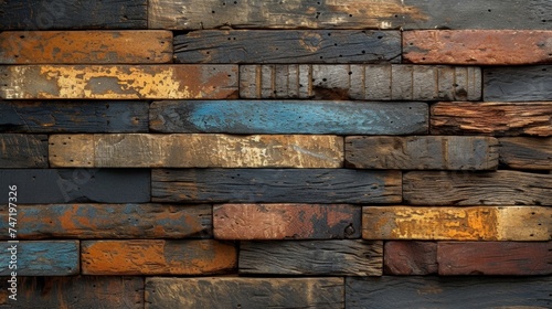 The background is made of rectangular wooden slabs. The texture of wooden bricks