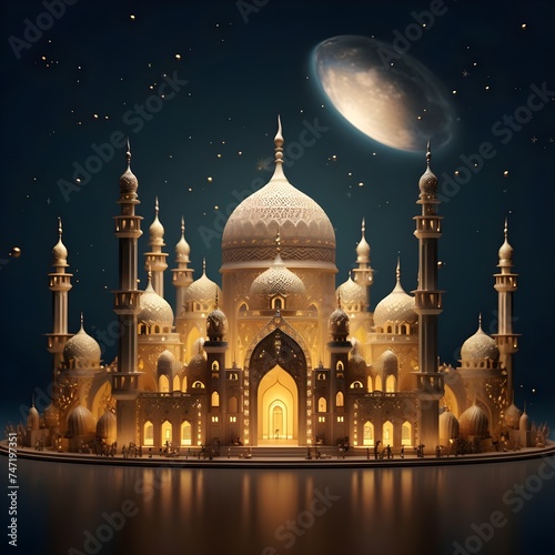 Creative Golden Ramadan Kareem Mosque