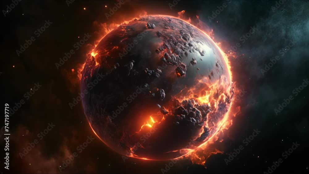 Terraforming or destroying the Earth. The planet is destroyed and explodes under the influence of earthquakes, nuclear explosions, cataclysms and wars. Apocalypse concept. AI-generated. Terraforming or destroying the Earth. The planet is destroyed and explodes under the influence of earthquakes, nuclear explosions, cataclysms and wars. Apocalypse concept. AI-generated.